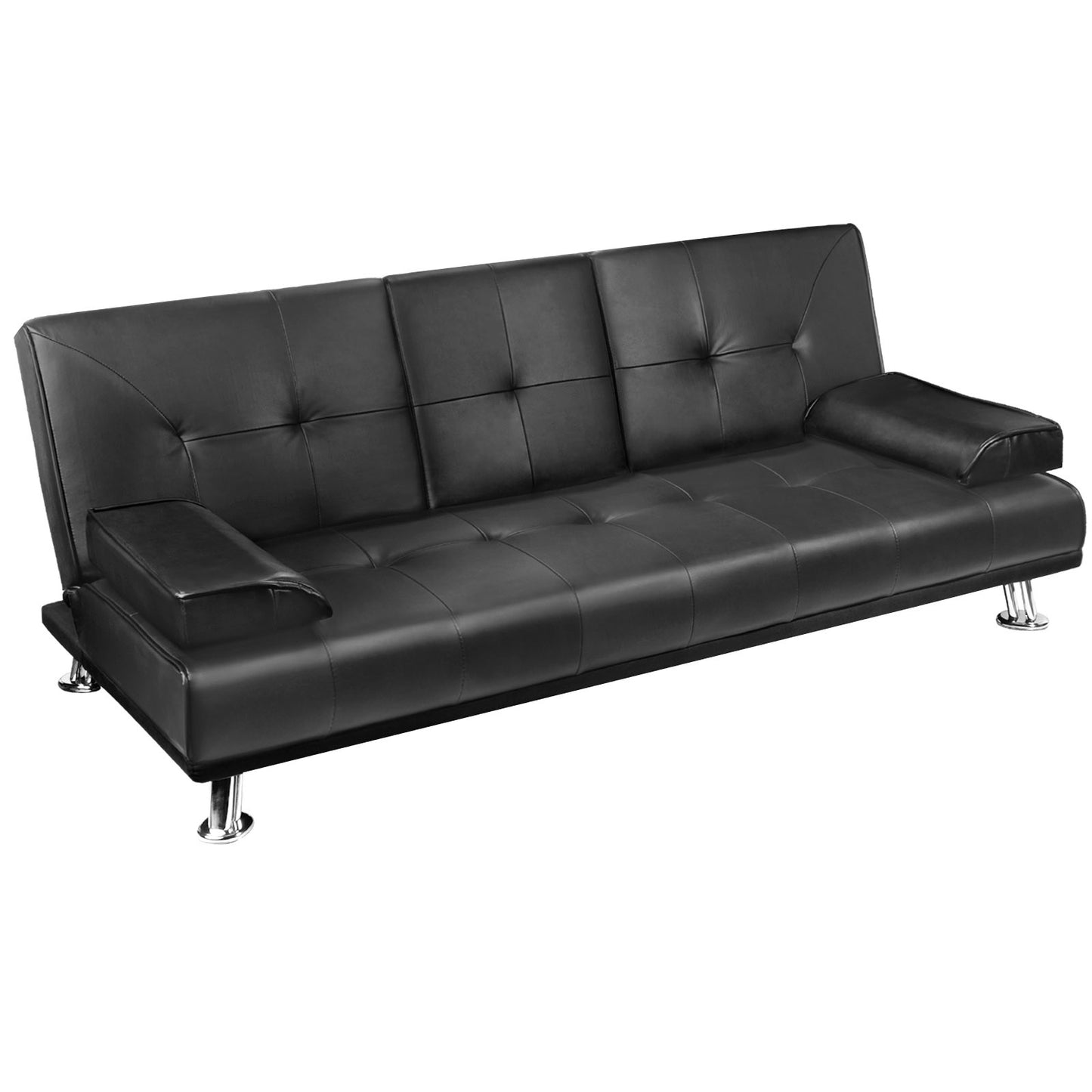 Modern PU leather 3 Seater Sofa Bed w/ Cup Holders