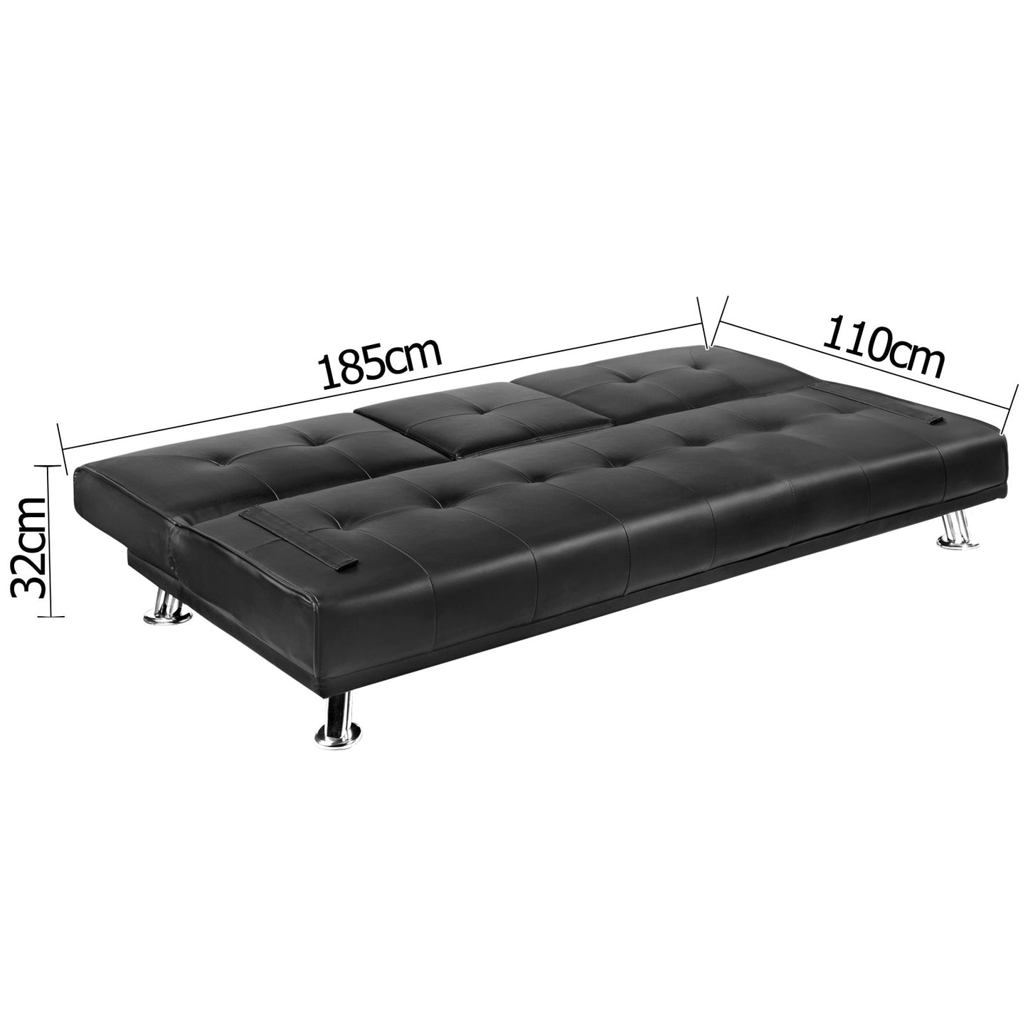 Modern PU leather 3 Seater Sofa Bed w/ Cup Holders