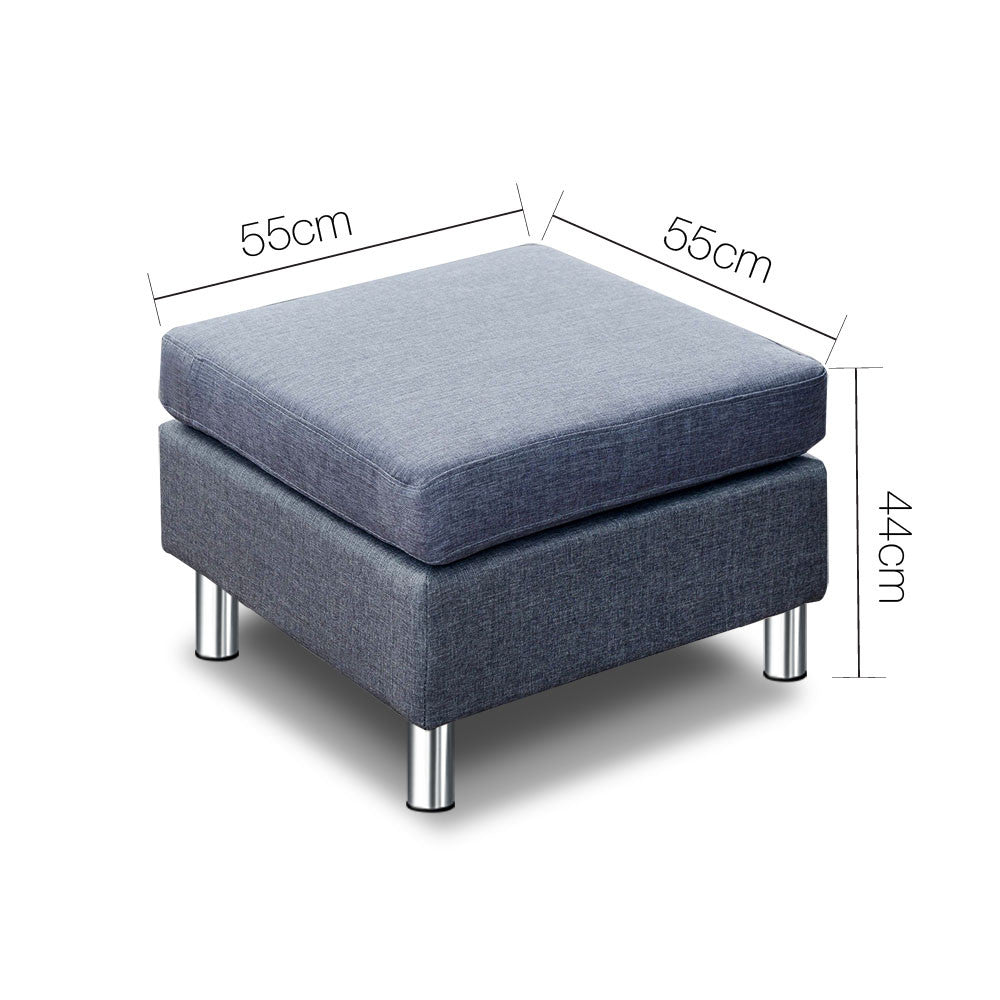 Four Seater Faux Linen Fabric Sofa with Ottoman Grey