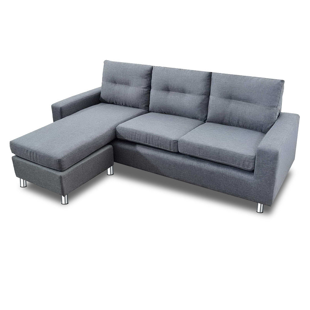 Four Seater Faux Linen Fabric Sofa with Ottoman Grey