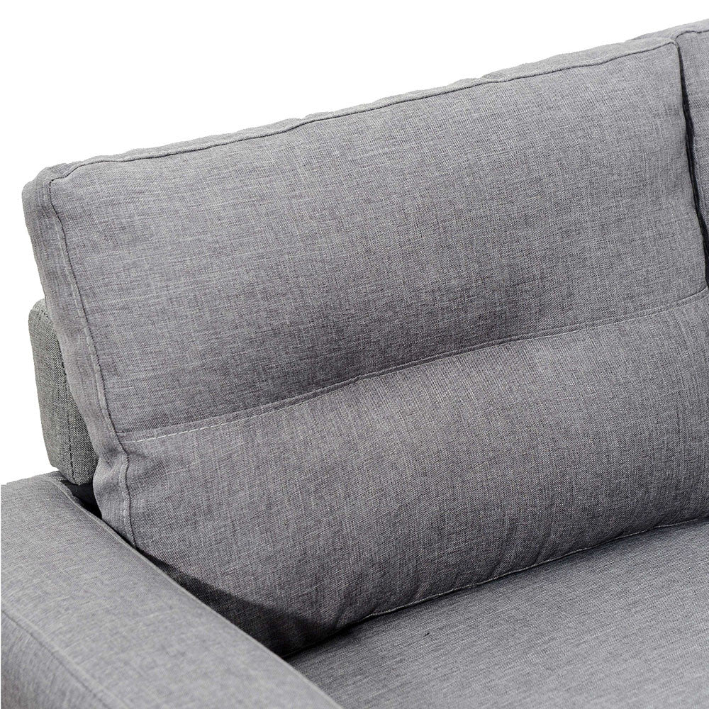 Four Seater Faux Linen Fabric Sofa with Ottoman Grey