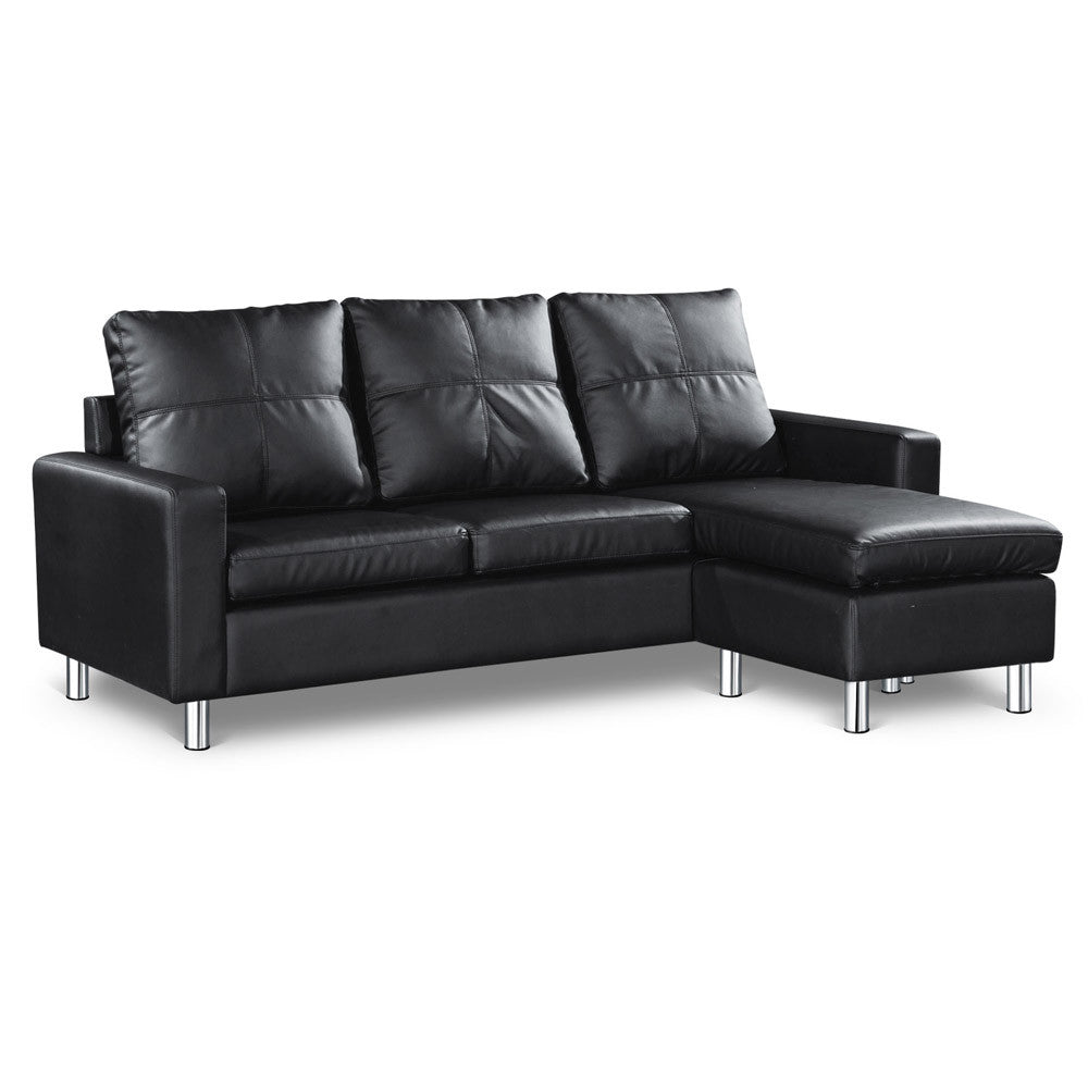 Four Seater Faux Leather Sofa with Ottoman Black