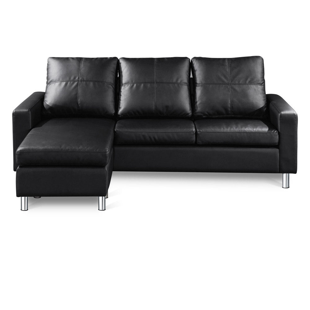 Four Seater Faux Leather Sofa with Ottoman Black