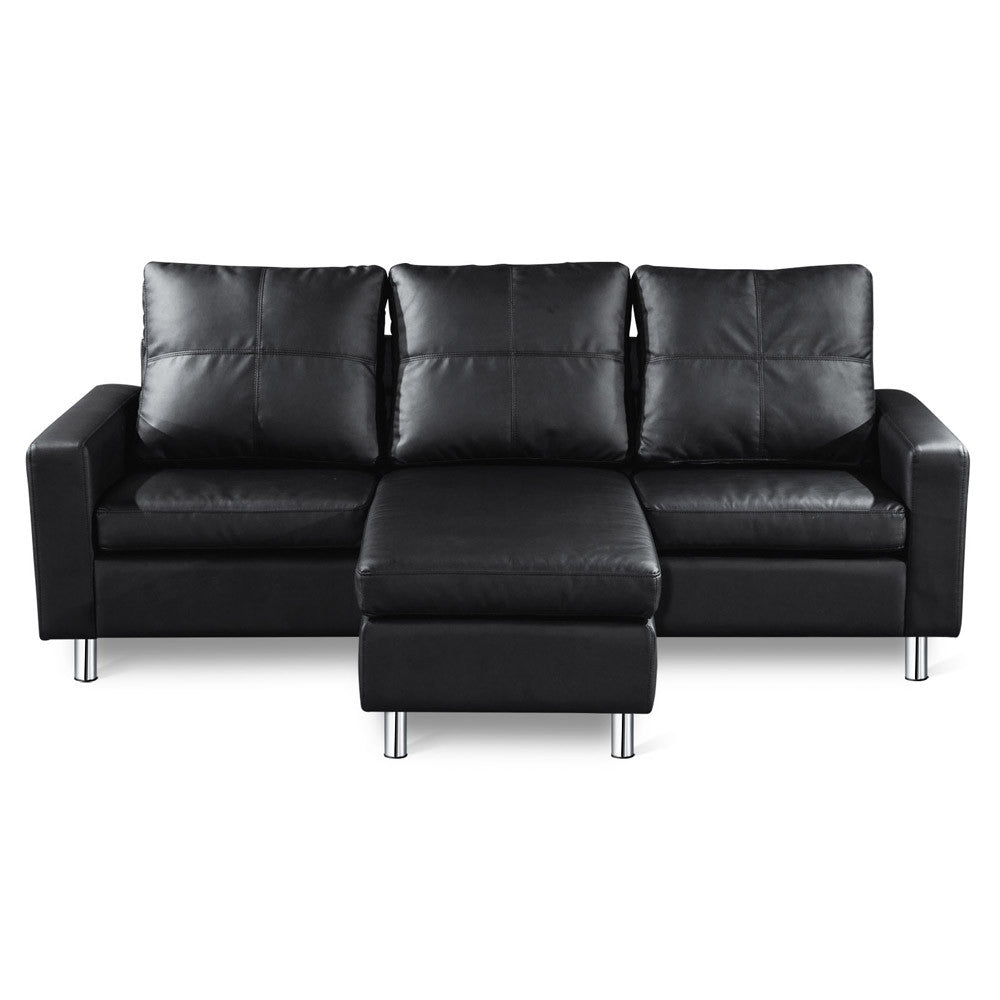 Four Seater Faux Leather Sofa with Ottoman Black