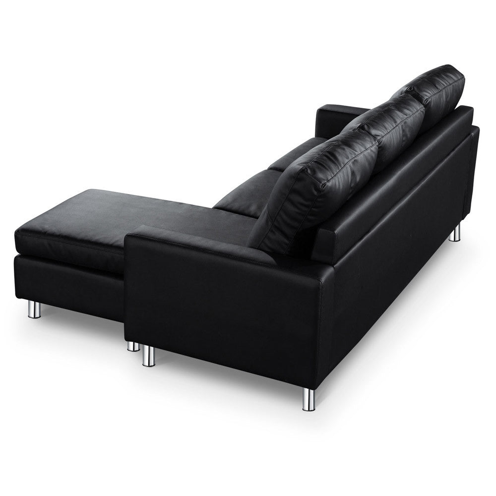 Four Seater Faux Leather Sofa with Ottoman Black