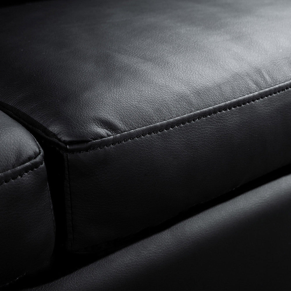 Four Seater Faux Leather Sofa with Ottoman Black