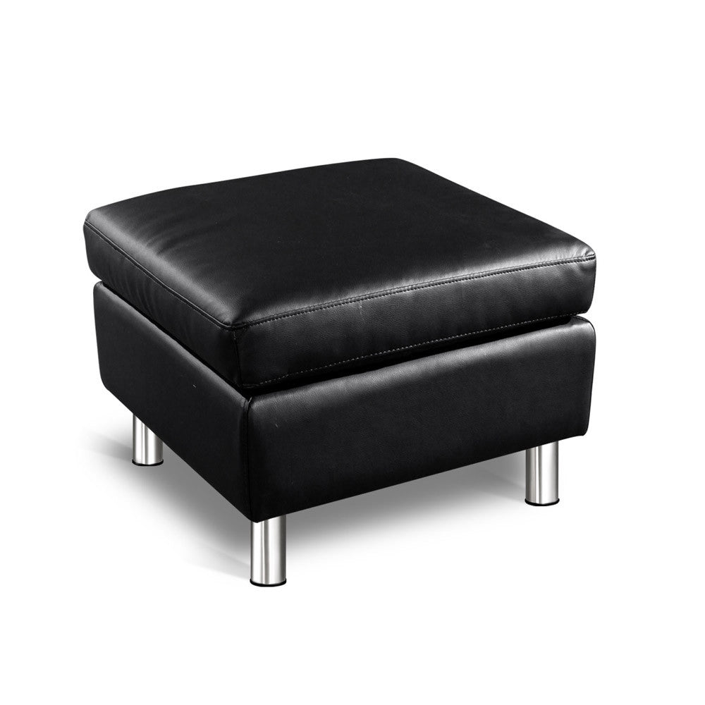 Four Seater Faux Leather Sofa with Ottoman Black