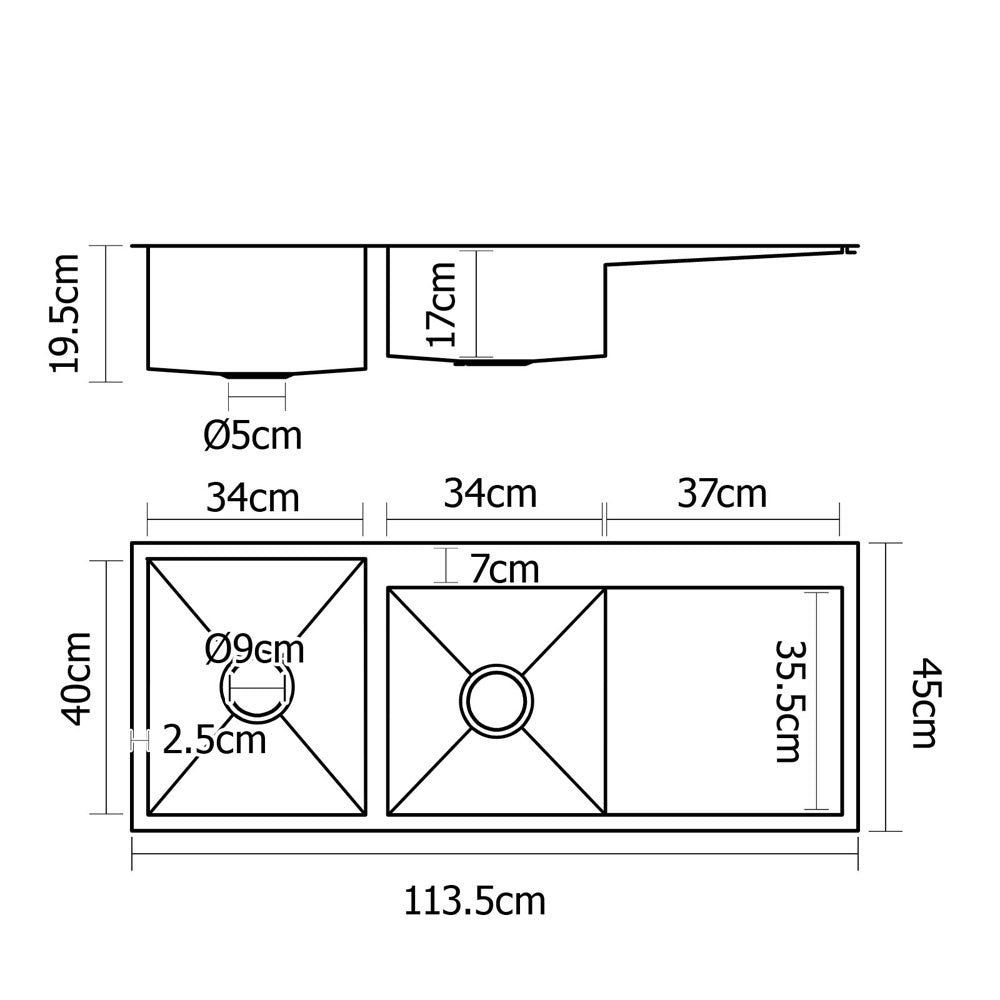 Stainless Steel Kitchen/Laundry Sink w/ Strainer Waste 1135 x 450mm