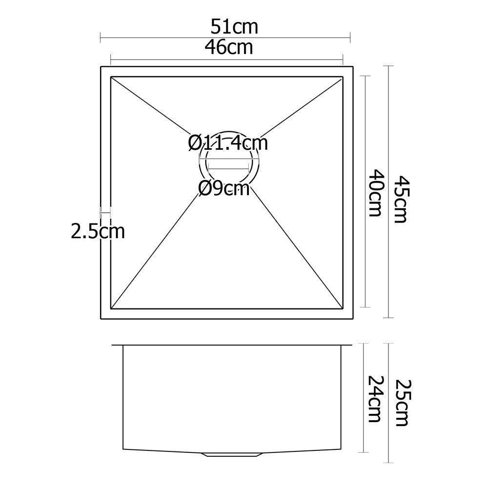 Stainless Steel Kitchen/Laundry Sink w/ Strainer Waste 510 x 450 mm