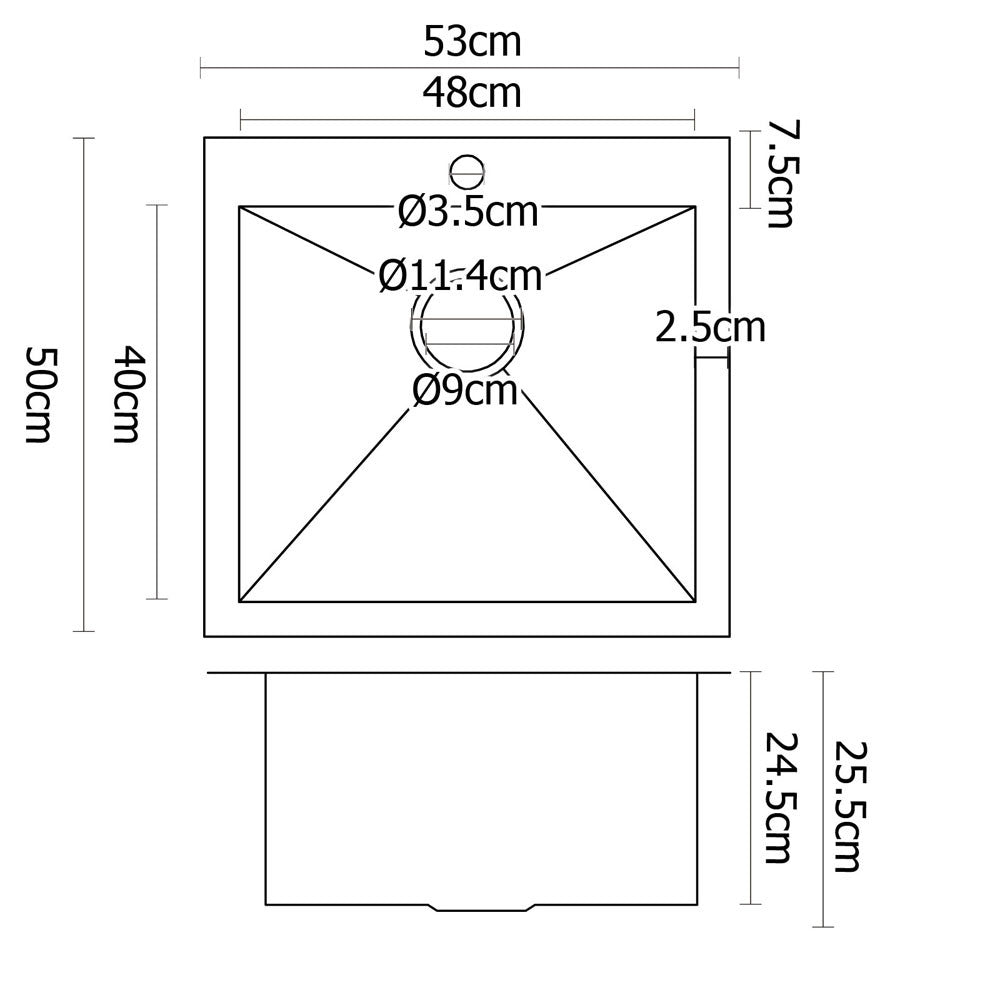 Stainless Steel Kitchen Laundry Sink w/ Strainer Waste 530 x 500mm