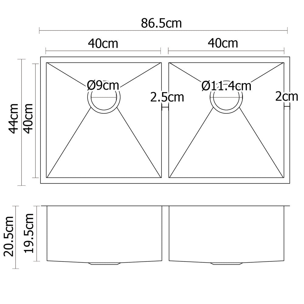 Stainless Steel Kitchen/Laundry Sink w/ Strainer Waste 865x440mm