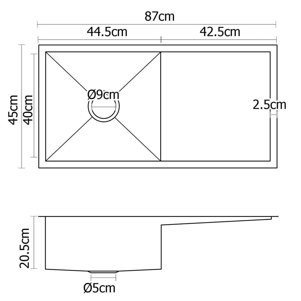 Stainless Steel Kitchen/Laundry Sink w/ Strainer Waste 870x450mm