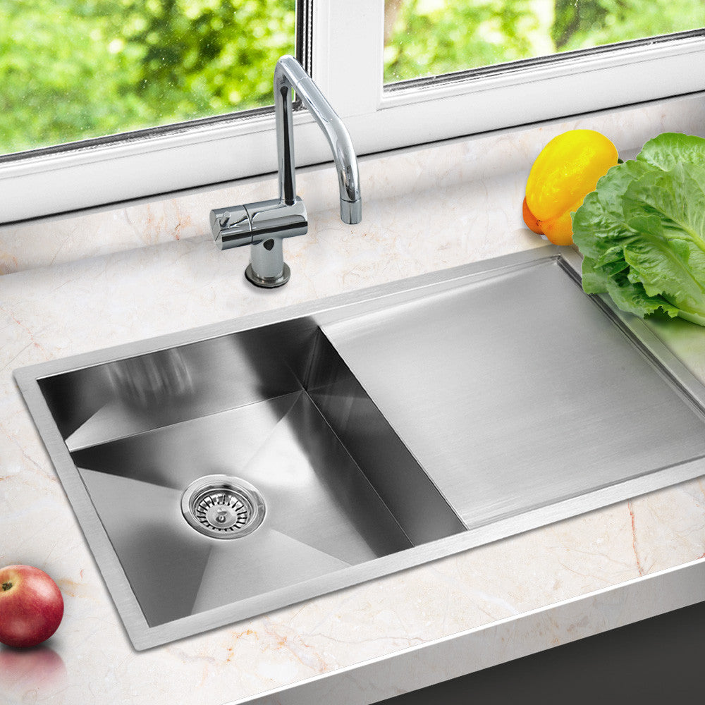 Stainless Steel Kitchen/Laundry Sink w/ Strainer Waste 870x450mm