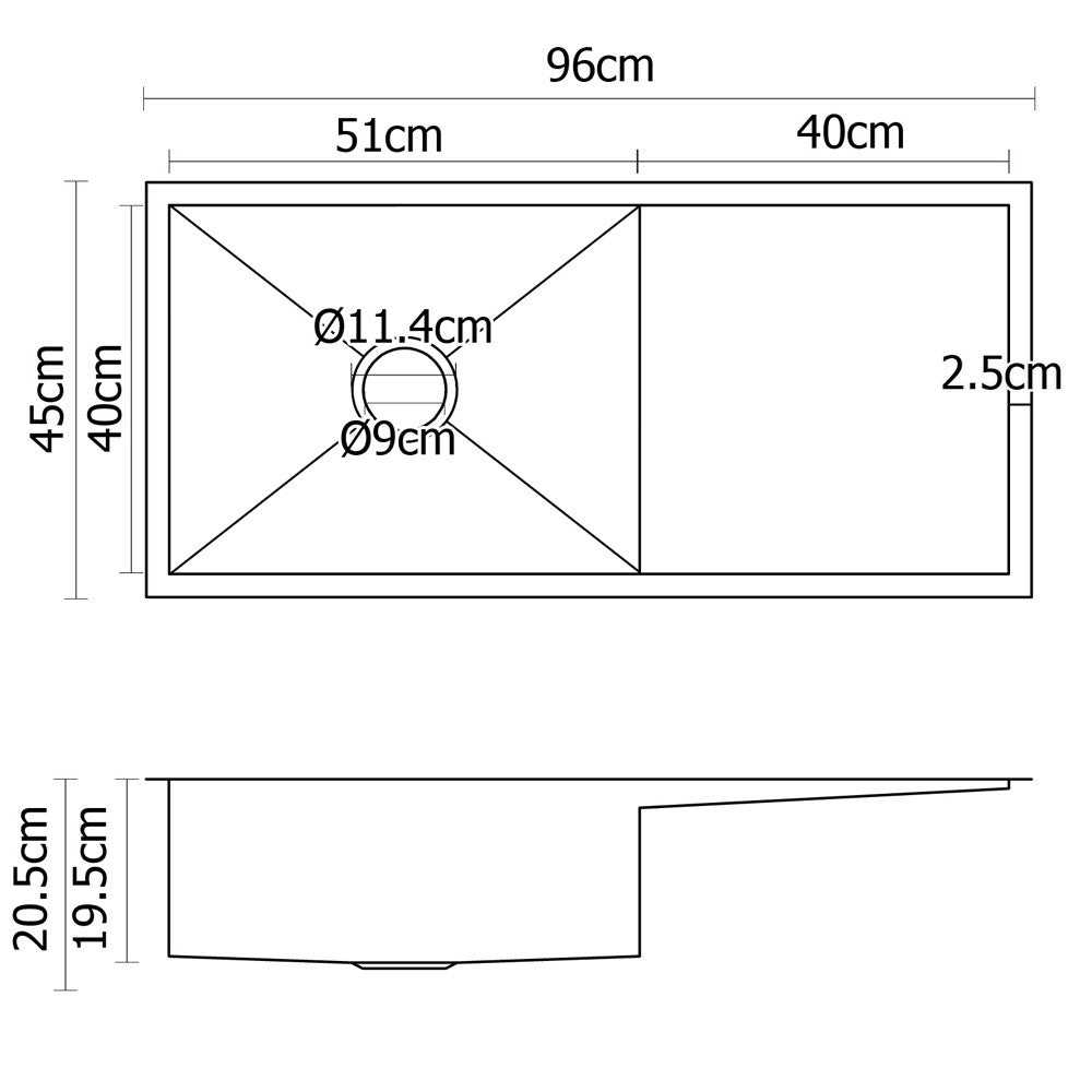 Stainless Steel Kitchen/Laundry Sink w/ Strainer Waste 960x450mm