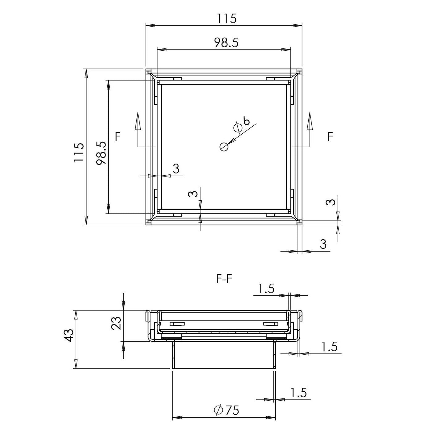 Square Stainless Steel Shower Grate Drain Floor Bathroom 75mm Depth