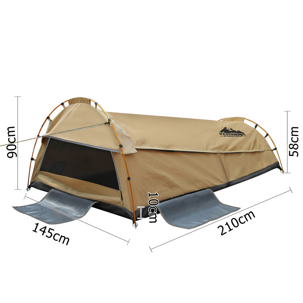 Double Camping Canvas Swag Tent Beige w/ Air Pillow