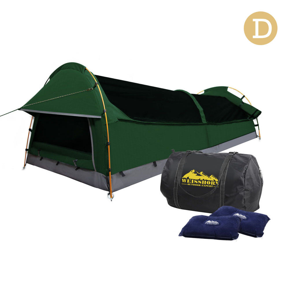 Double Camping Canvas Swag Tent Green w/ Air Pillow