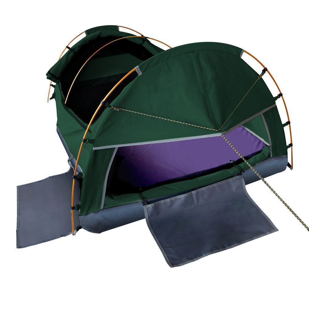 Double Camping Canvas Swag Tent Green w/ Air Pillow