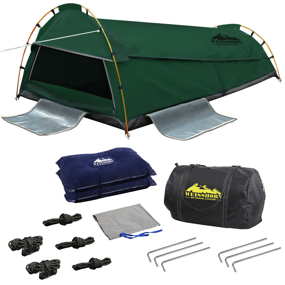 Double Camping Canvas Swag Tent Green w/ Air Pillow