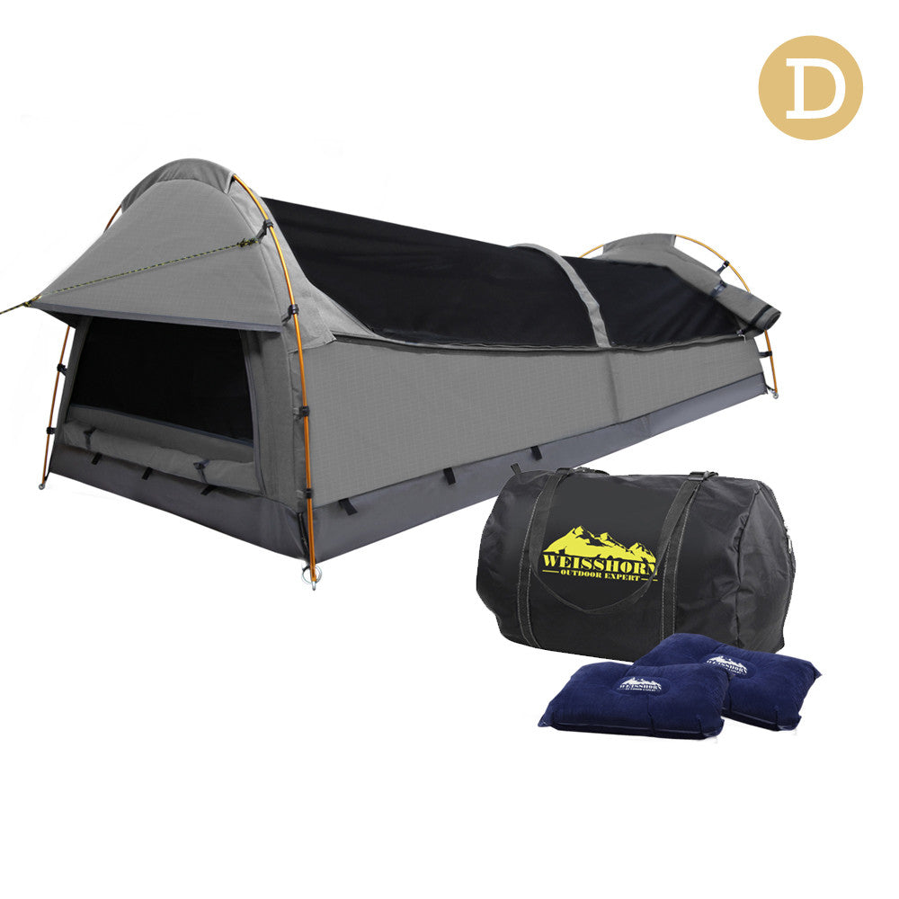 Double Camping Canvas Swag Tent Grey w/ Air Pillow