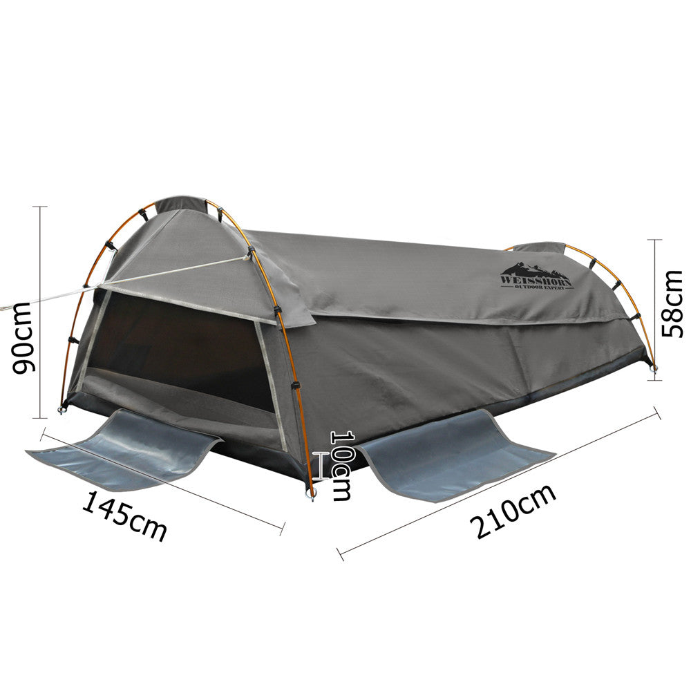 Double Camping Canvas Swag Tent Grey w/ Air Pillow