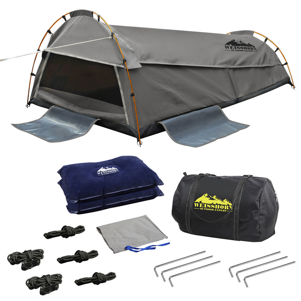 Double Camping Canvas Swag Tent Grey w/ Air Pillow