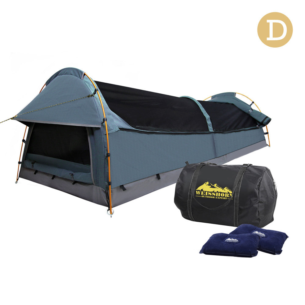 Double Canvas Camping Swag Tent Navy w/ Air Pillow