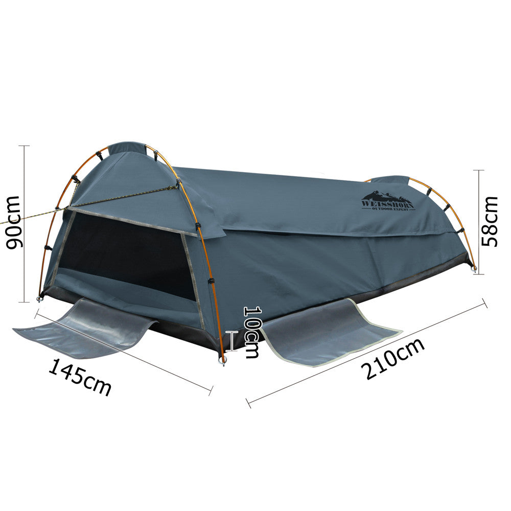 Double Canvas Camping Swag Tent Navy w/ Air Pillow