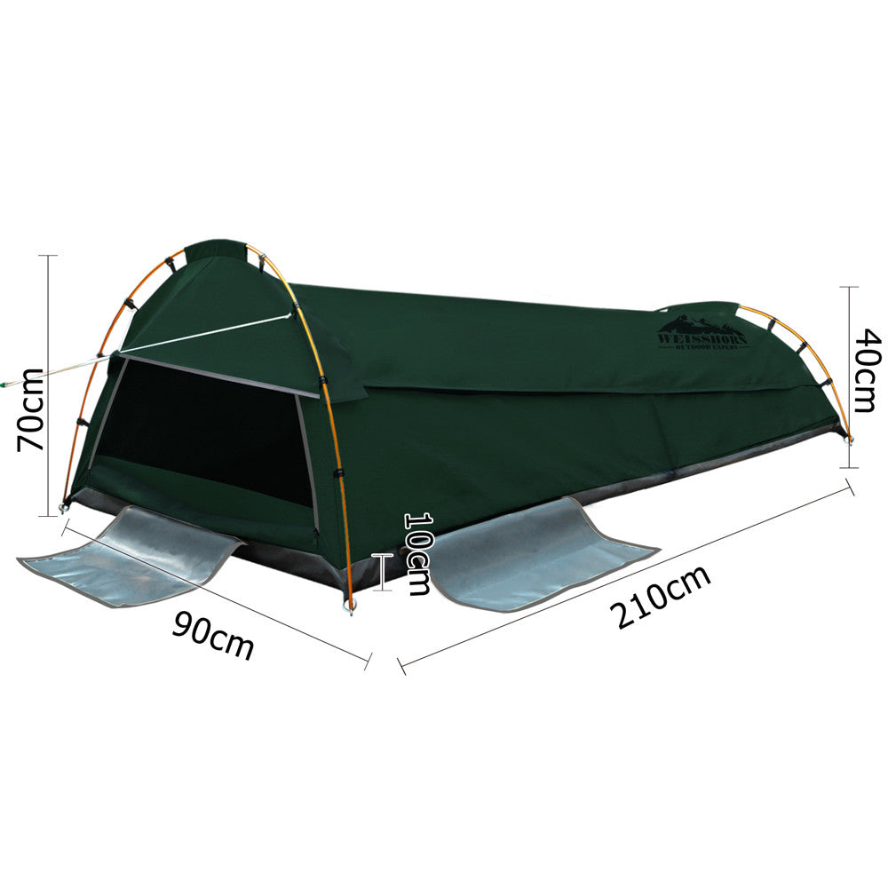 King Single Camping Canvas Swag Tent Green w/ Air Pillow