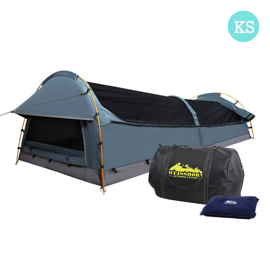 King Single Camping Canvas Swag Tent Navy w/ Air Pillow