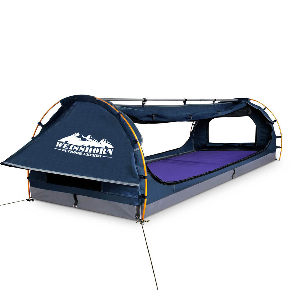 Double Camping Canvas Swag with Mattress and Air Pillow - Blue