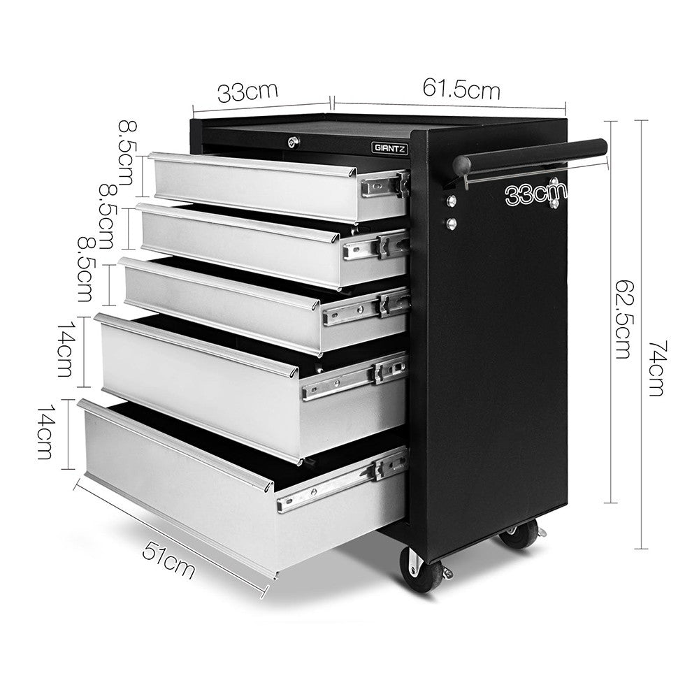 5 Drawers Roller Toolbox Cabinet  Black Grey