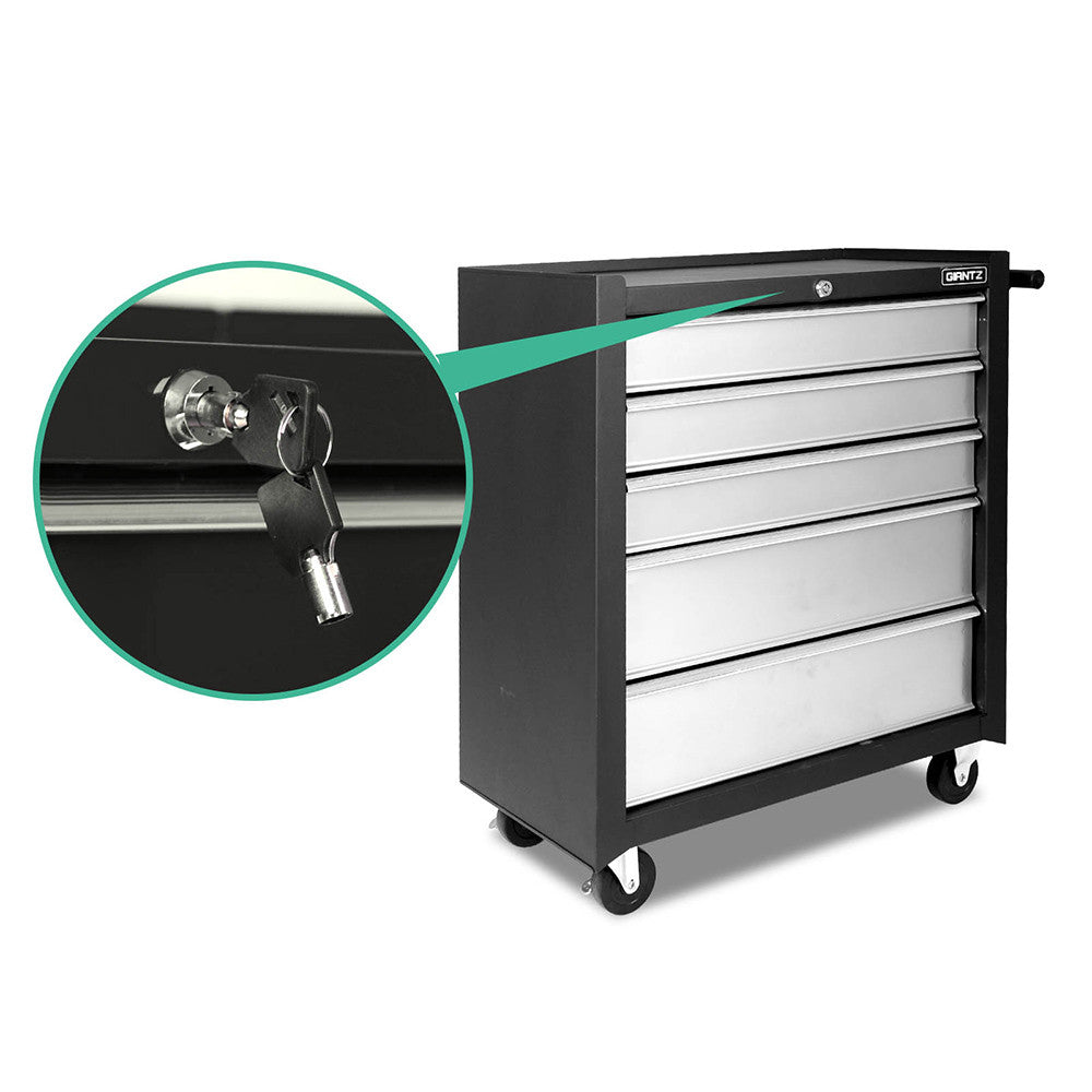 5 Drawers Roller Toolbox Cabinet  Black Grey