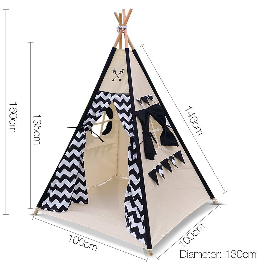 4 Poles Teepee Tent w/ Storage Bag Black