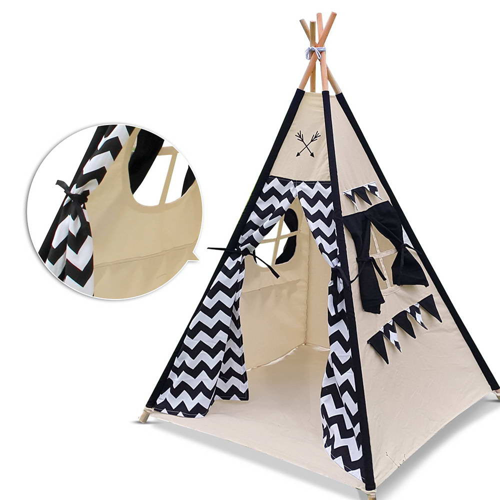 4 Poles Teepee Tent w/ Storage Bag Black