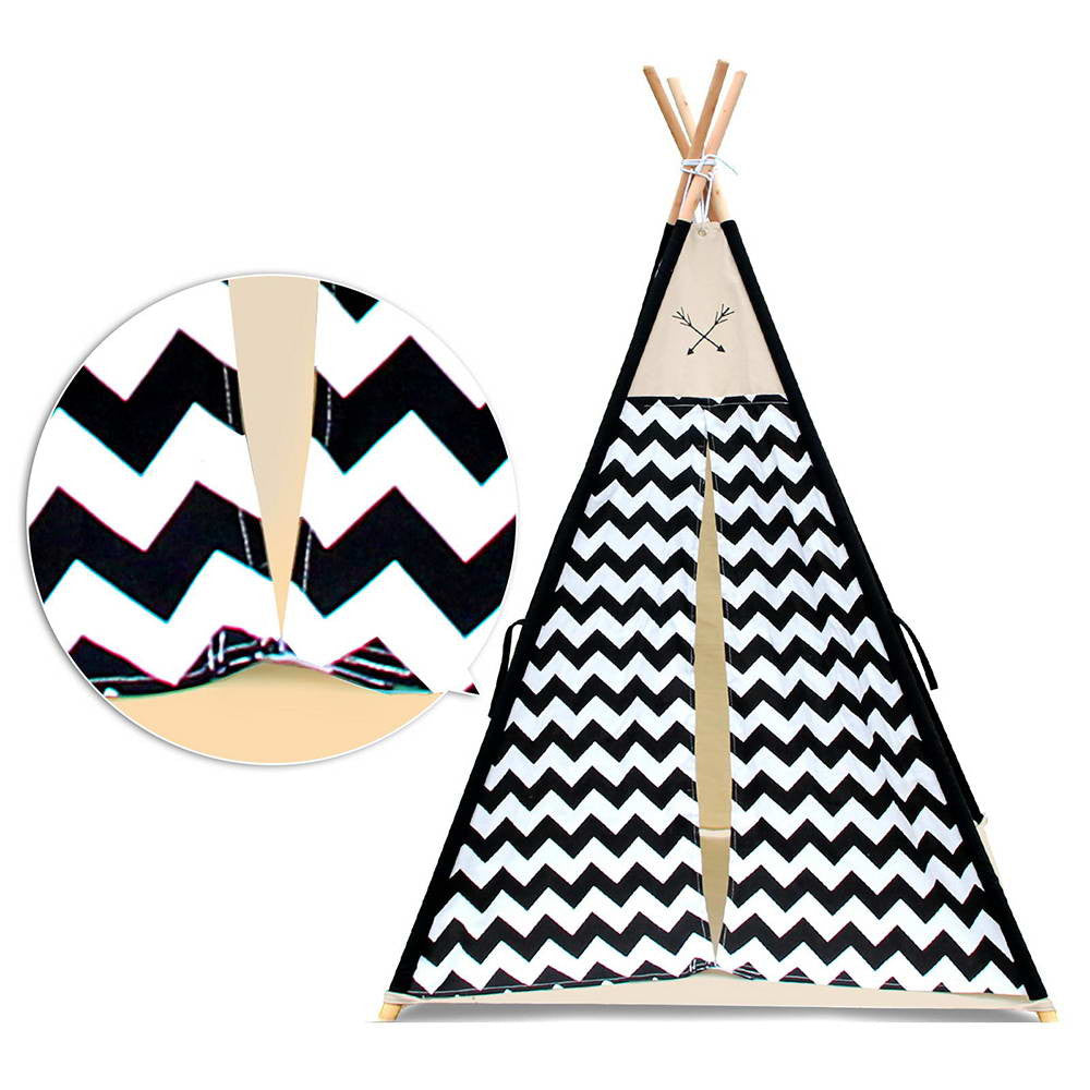 4 Poles Teepee Tent w/ Storage Bag Black