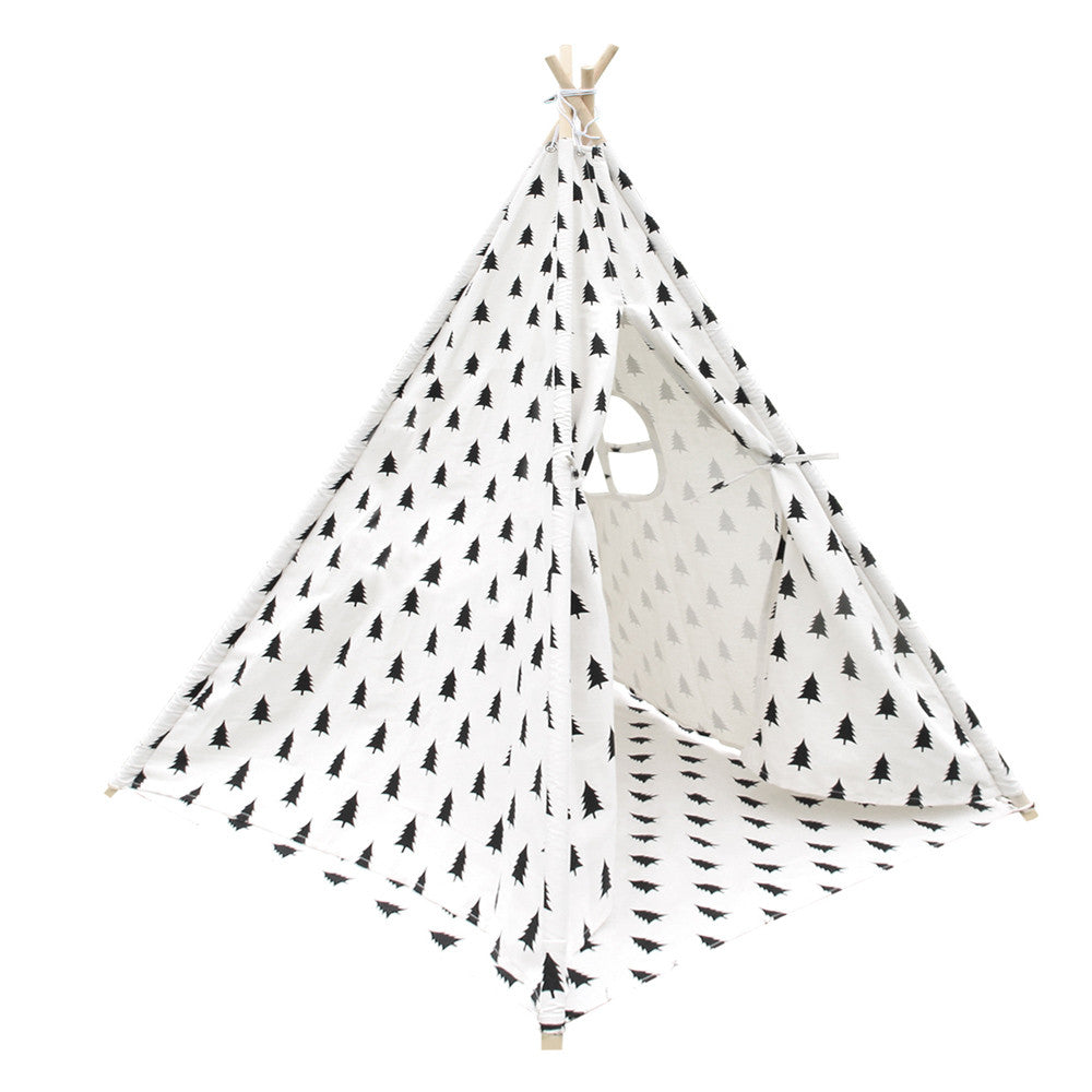 4 Poles Teepee Tent w/ Storage Bag Black White