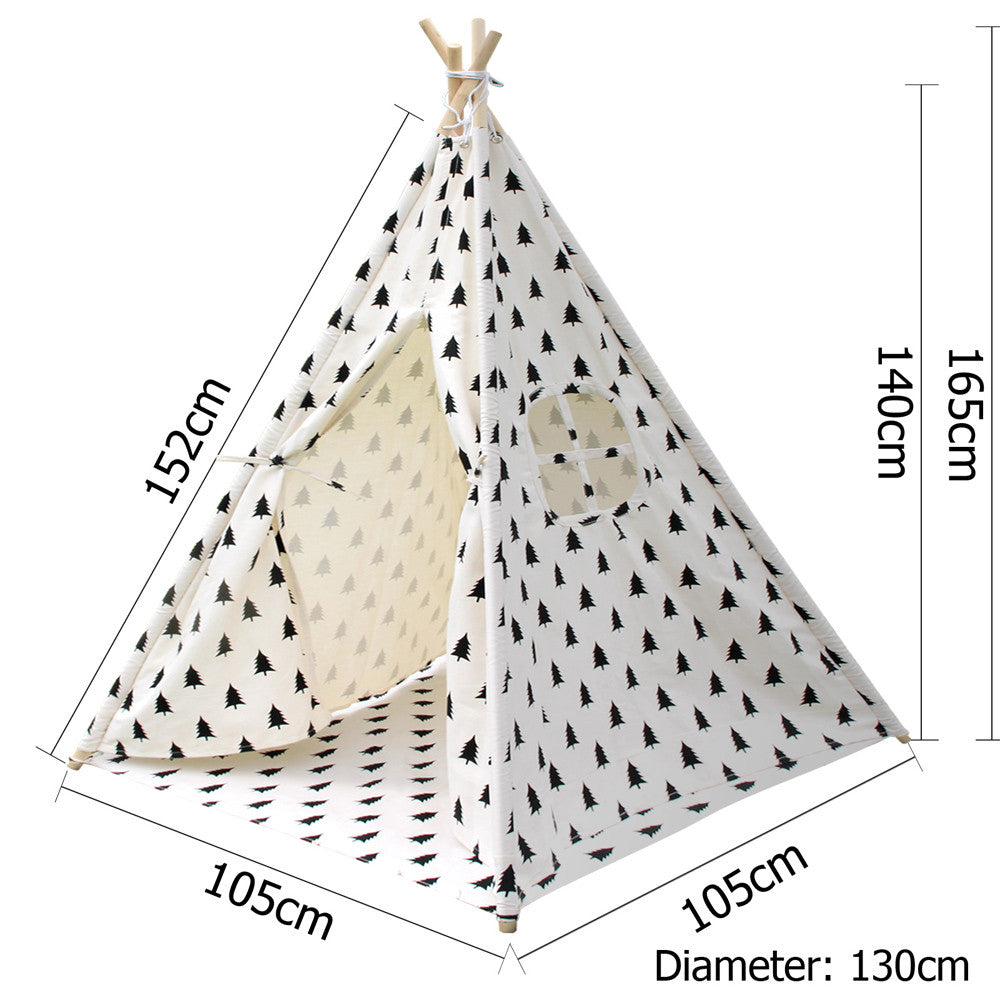 4 Poles Teepee Tent w/ Storage Bag Black White