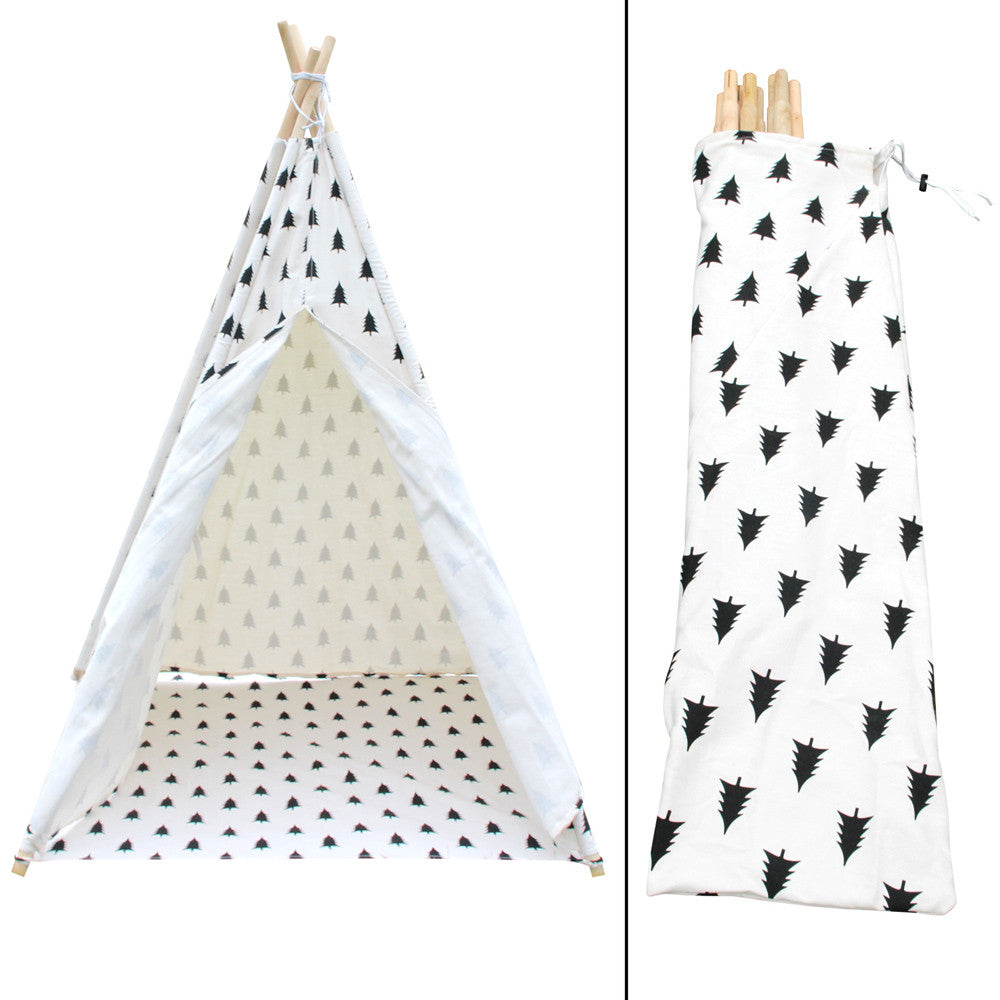 4 Poles Teepee Tent w/ Storage Bag Black White