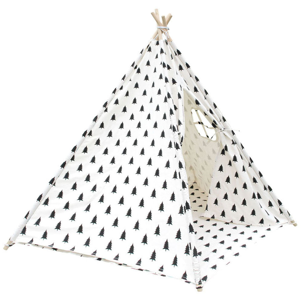 5 Poles Teepee Tent w/ Storage Bag Black White