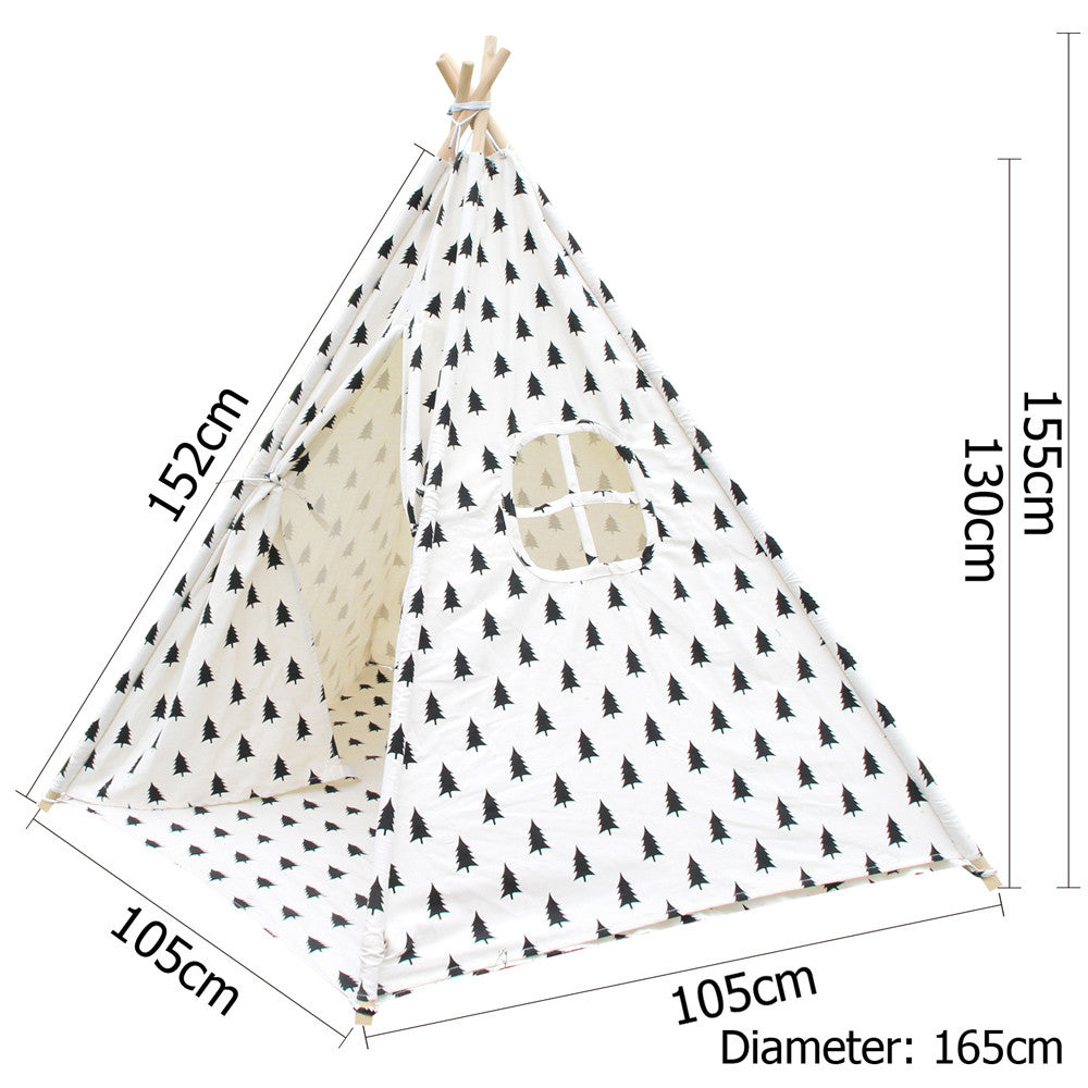 5 Poles Teepee Tent w/ Storage Bag Black White