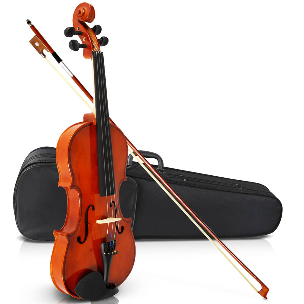 Full Size 4/4 Natural Wooden Beginner Violin Set Brown