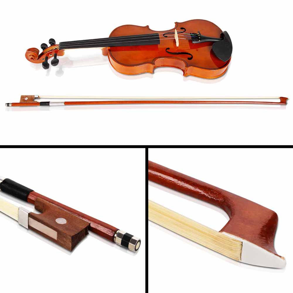 Full Size 4/4 Natural Wooden Beginner Violin Set Brown