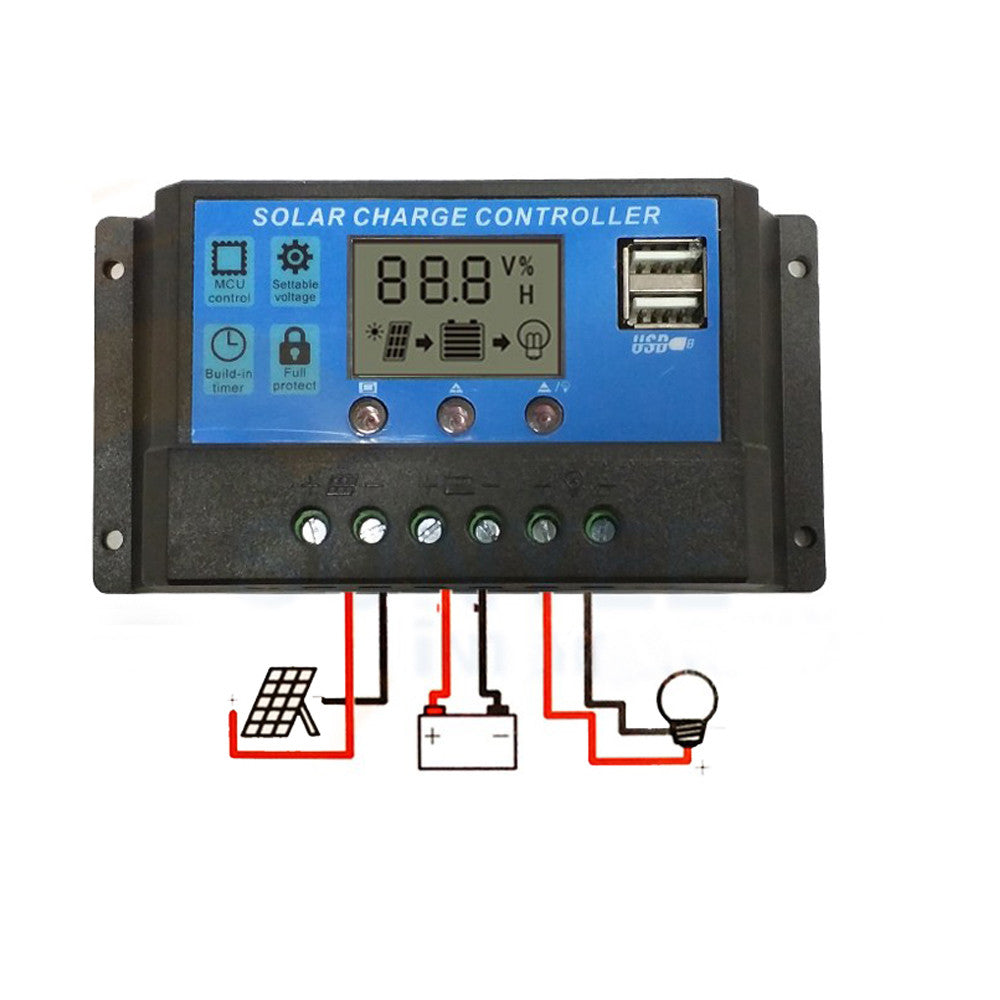 30A 12V-24V LCD Display PWM Solar Panel Regulator Charge Controller & Timer PWN