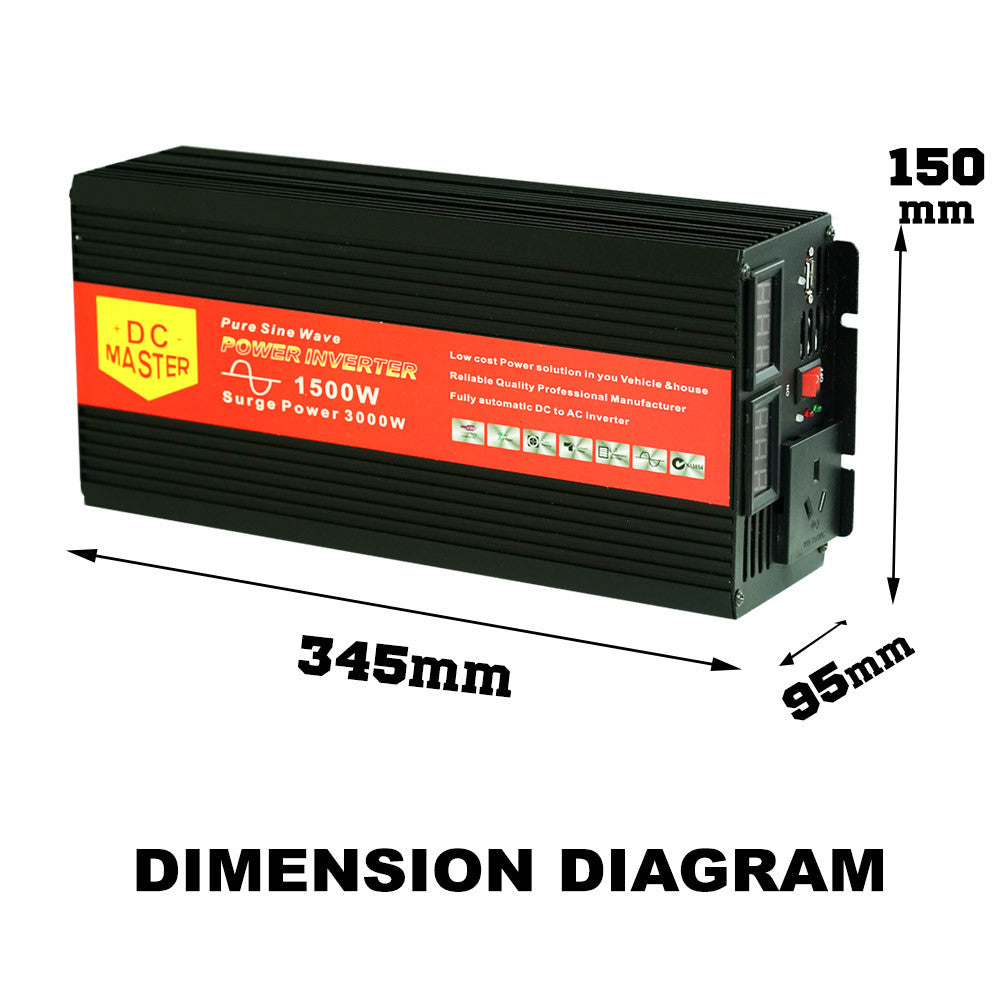 Pure Sine Wave 1500W Max 3000W 12V-230V Power Inverter Car Caravan Camping Boat