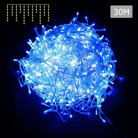 800 LED Christmas Icicle Lights Blue White