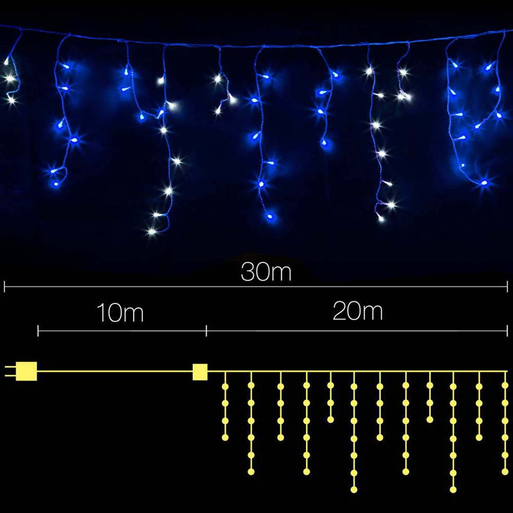 800 LED Christmas Icicle Lights Blue White